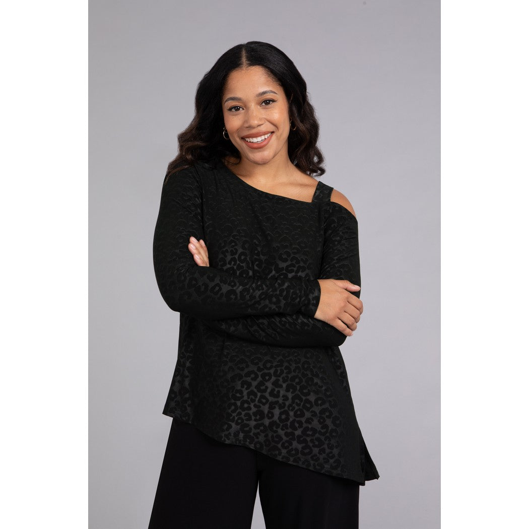 One Shoulder Top, Long Sleeve, Embossed Top 22294EJ-3