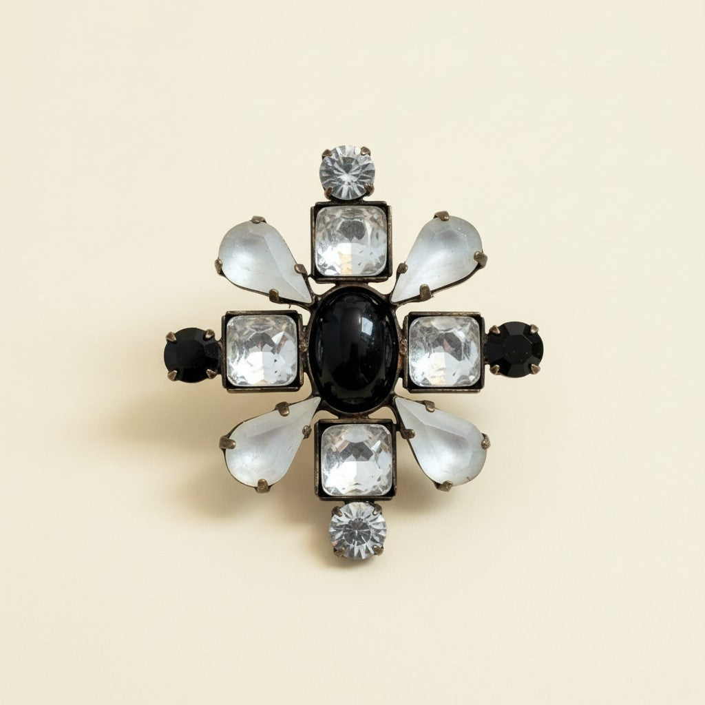 Black & Clear Cross Brooch BCC