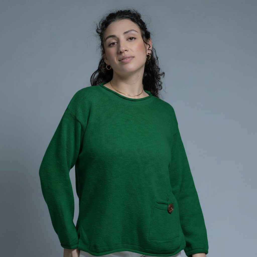 Crew Neck Button Cotton Sweater N9275