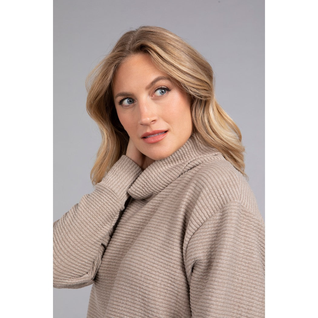 Turtle Neck High Low Rib Sweater, Long Sleeve K7229R-3