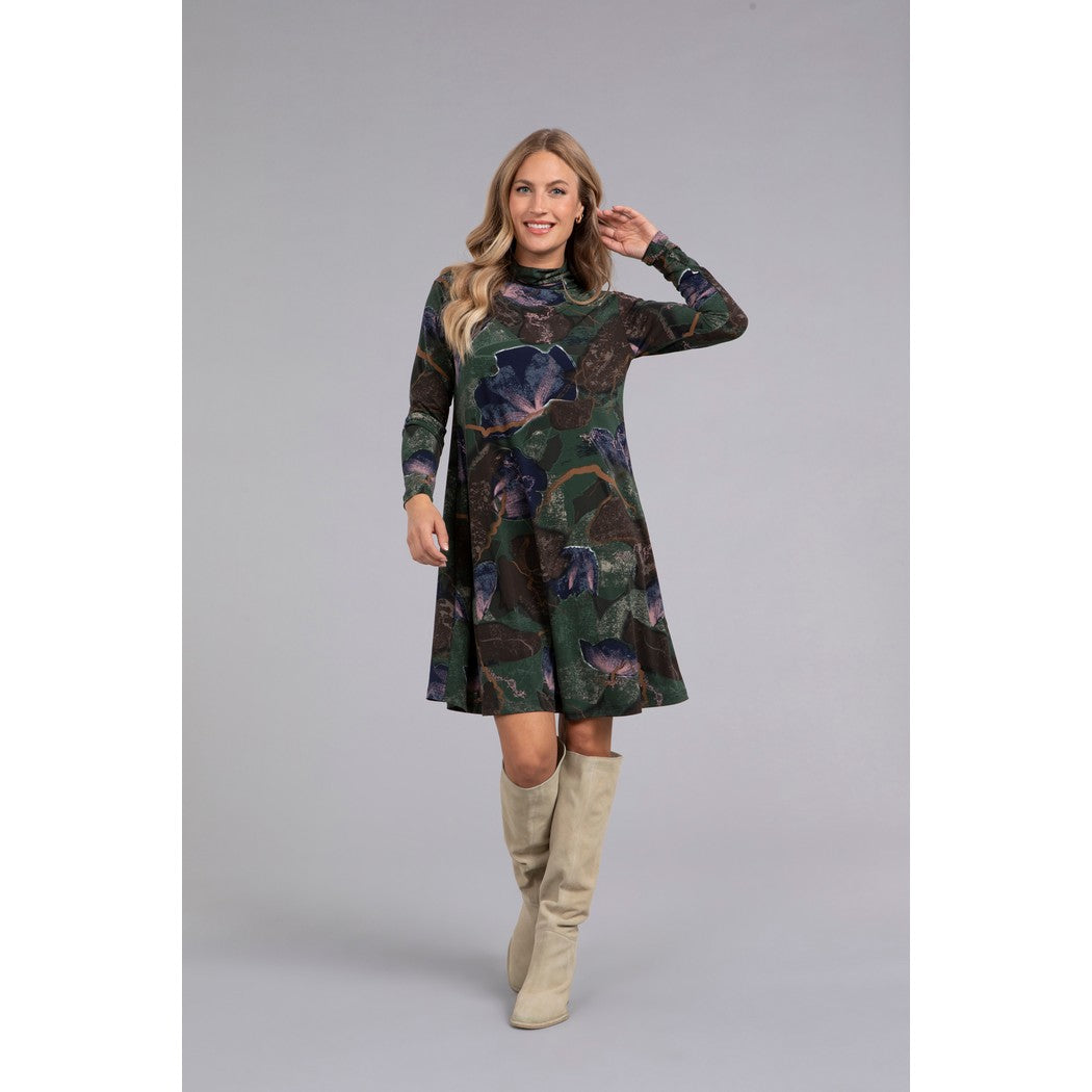 Turtle Neck Trapeze Dress, Long Sleeve, Print 28129P-3