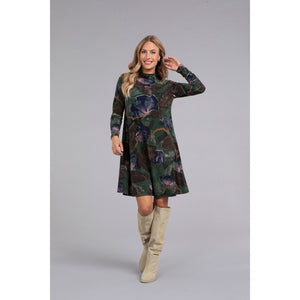 Turtle Neck Trapeze Dress, Long Sleeve, Print 28129P-3