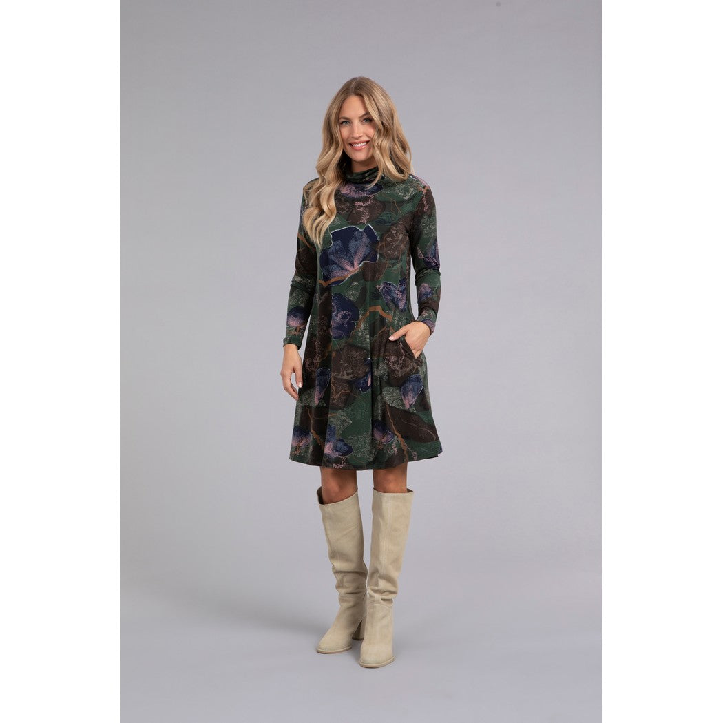 Turtle Neck Trapeze Dress, Long Sleeve, Print 28129P-3