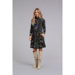 Turtle Neck Trapeze Dress, Long Sleeve, Print 28129P-3