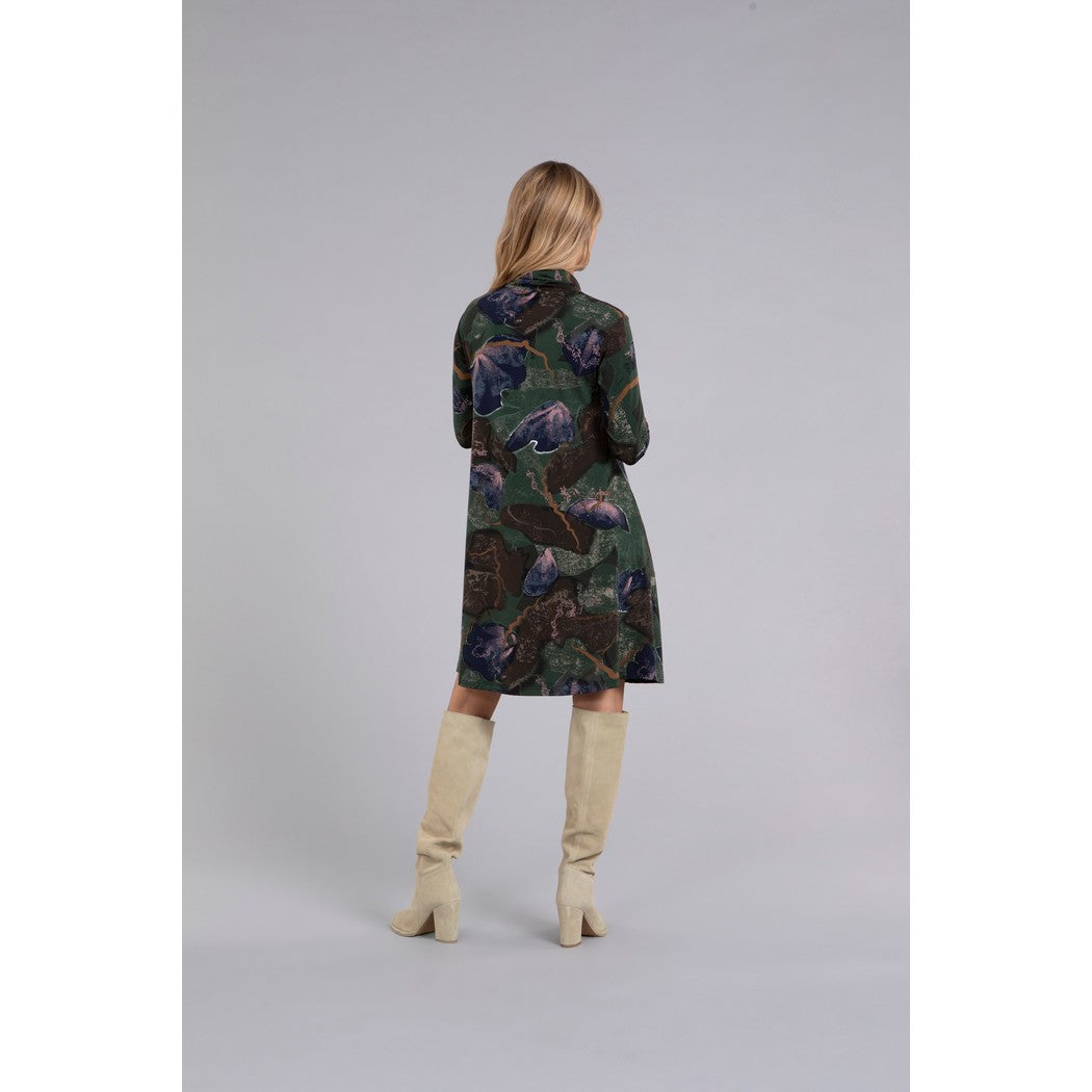 Turtle Neck Trapeze Dress, Long Sleeve, Print 28129P-3