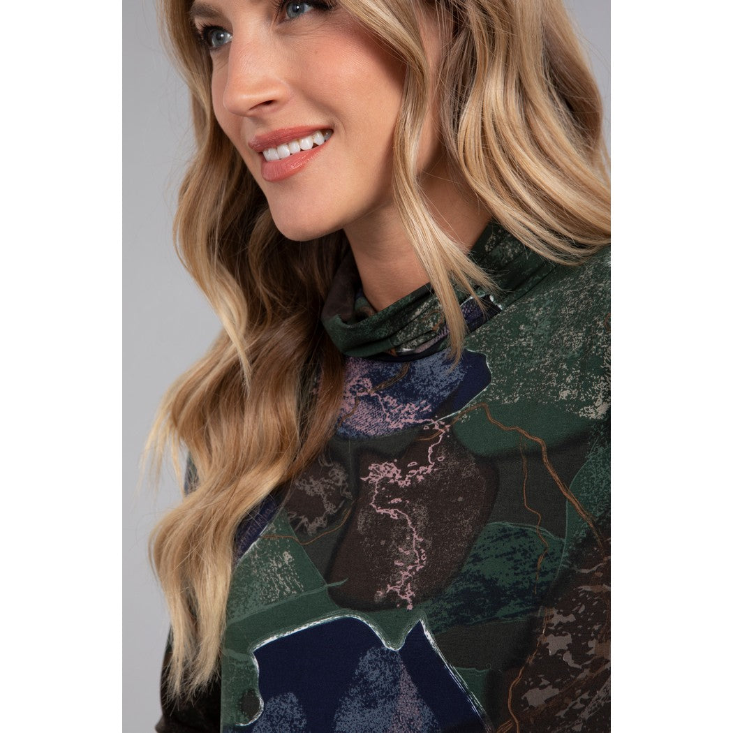 Turtle Neck Trapeze Dress, Long Sleeve, Print 28129P-3
