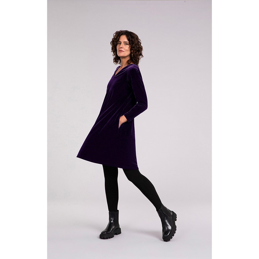 Velvet Reversible Trapeze Dress, 3/4 Sleeve V3809-2