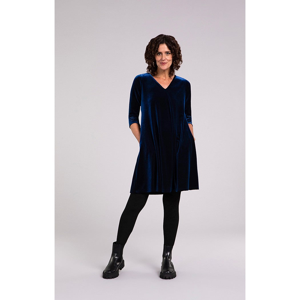 Velvet Reversible Trapeze Dress, 3/4 Sleeve V3809-2