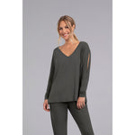 Load image into Gallery viewer, Bamboo Cotton V-Neck Slit Sleeve Top, Long Sleeve Top BT4204-3
