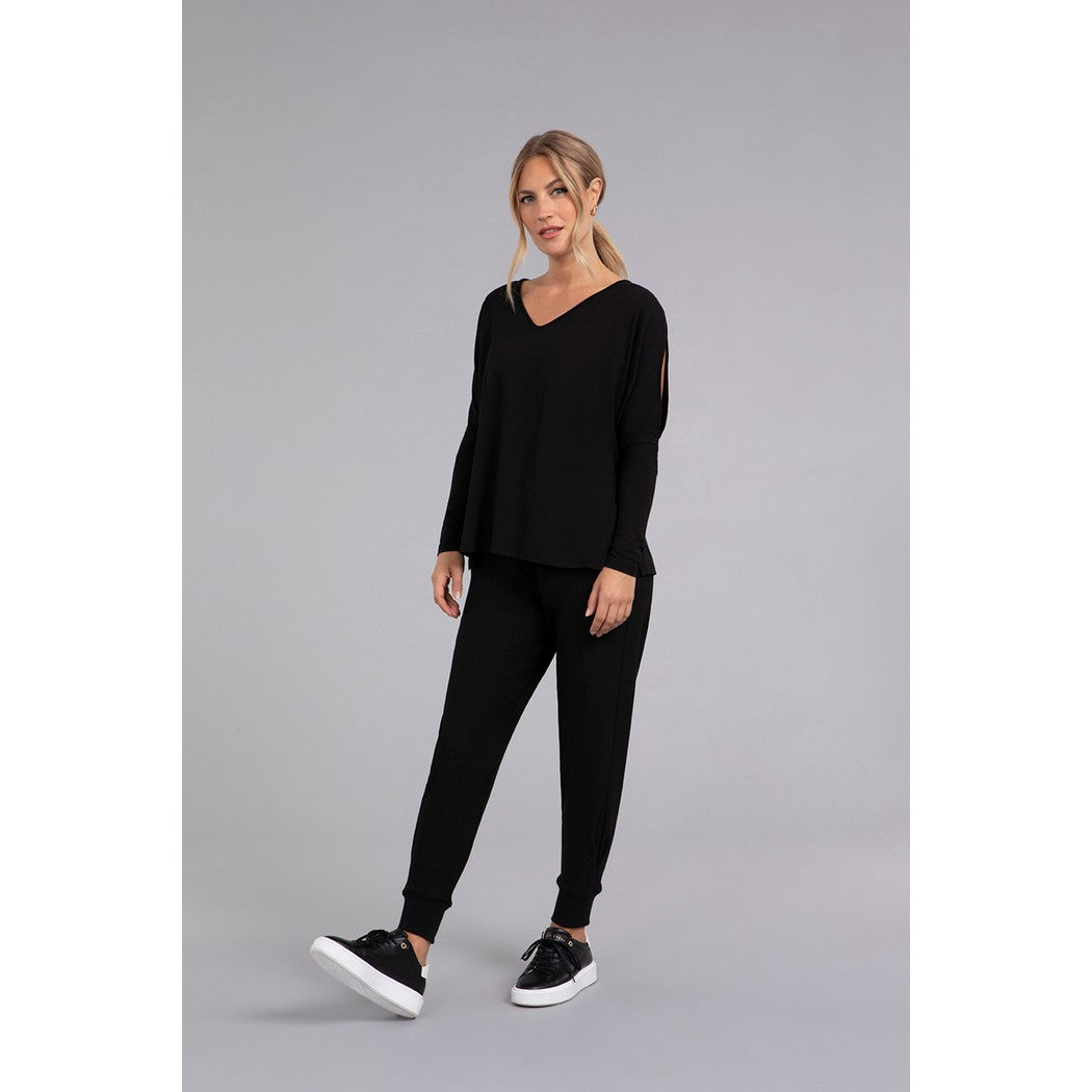 Bamboo Cotton V-Neck Slit Sleeve Top, Long Sleeve Top BT4204-3