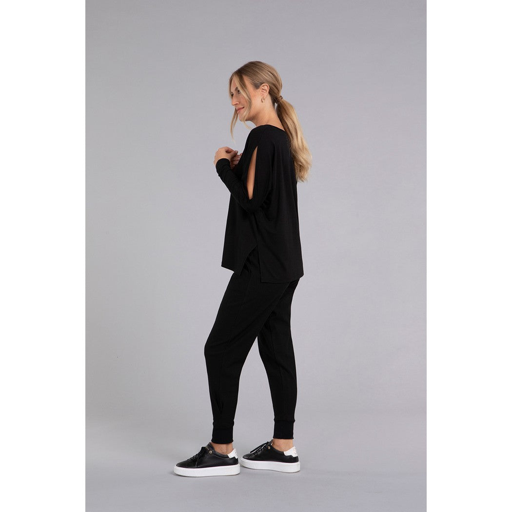 Bamboo Cotton V-Neck Slit Sleeve Top, Long Sleeve Top BT4204-3