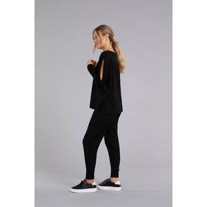 Bamboo Cotton V-Neck Slit Sleeve Top, Long Sleeve Top BT4204-3