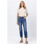 Load image into Gallery viewer, Tiffany Rainbow Embroidery Crop Straight Denim 88438
