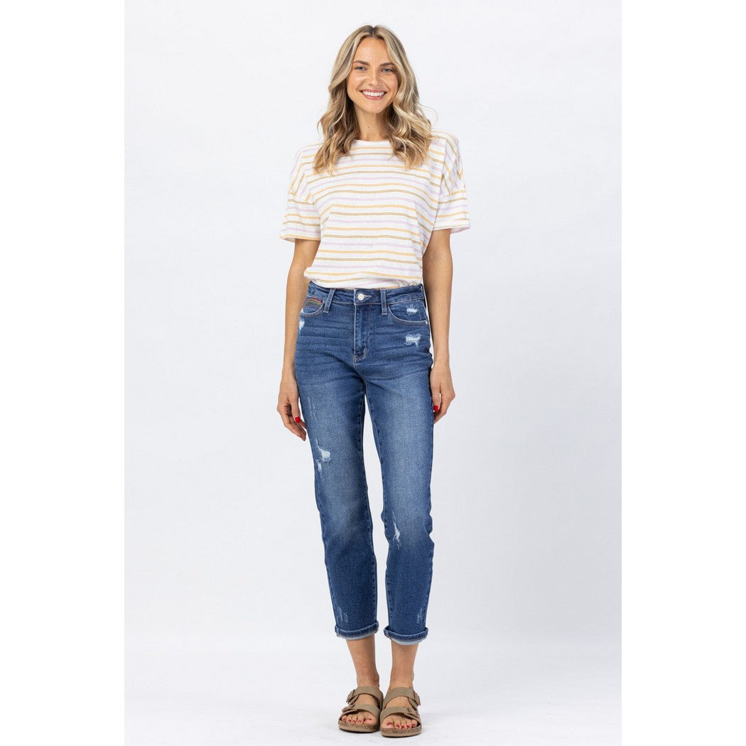 Tiffany Rainbow Embroidery Crop Straight Denim 88438