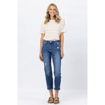 Load image into Gallery viewer, Tiffany Rainbow Embroidery Crop Straight Denim 88438
