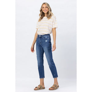 Tiffany Rainbow Embroidery Crop Straight Denim 88438