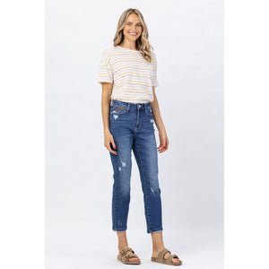 Tiffany Rainbow Embroidery Crop Straight Denim 88438