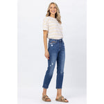 Load image into Gallery viewer, Tiffany Rainbow Embroidery Crop Straight Denim 88438
