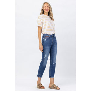 Tiffany Rainbow Embroidery Crop Straight Denim 88438