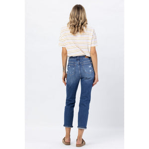 Tiffany Rainbow Embroidery Crop Straight Denim 88438