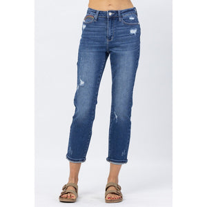 Tiffany Rainbow Embroidery Crop Straight Denim 88438