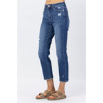Load image into Gallery viewer, Tiffany Rainbow Embroidery Crop Straight Denim 88438
