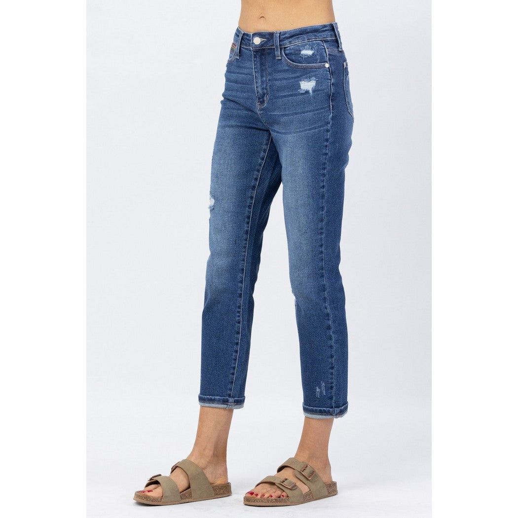 Tiffany Rainbow Embroidery Crop Straight Denim 88438