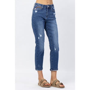 Tiffany Rainbow Embroidery Crop Straight Denim 88438