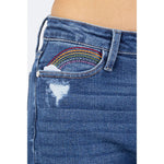 Load image into Gallery viewer, Tiffany Rainbow Embroidery Crop Straight Denim 88438

