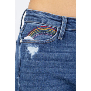 Tiffany Rainbow Embroidery Crop Straight Denim 88438