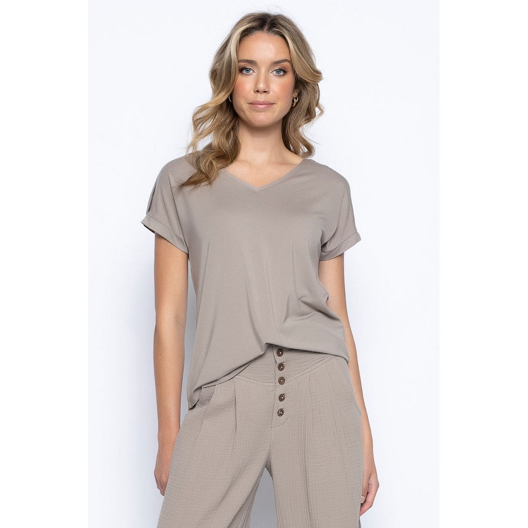 Button Trim V-Neck Top ER277