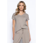 Load image into Gallery viewer, Button Trim V-Neck Top ER277
