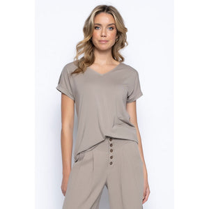 Button Trim V-Neck Top ER277