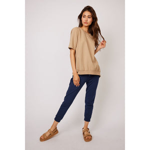 Terry Cotton Short Sleeve w/Crepe Back Top R0002A