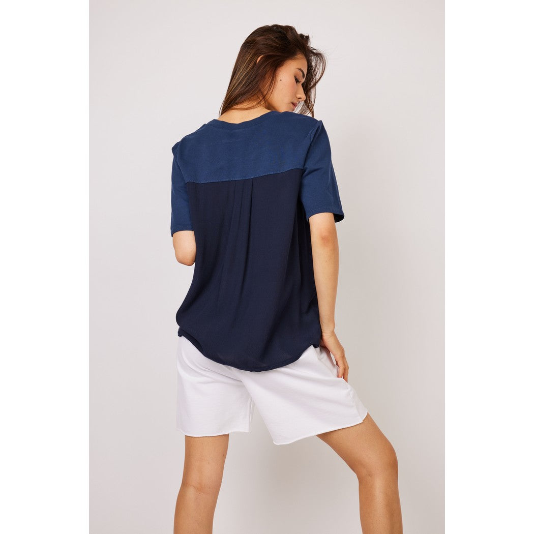 Terry Cotton Short Sleeve w/Crepe Back Top R0002A