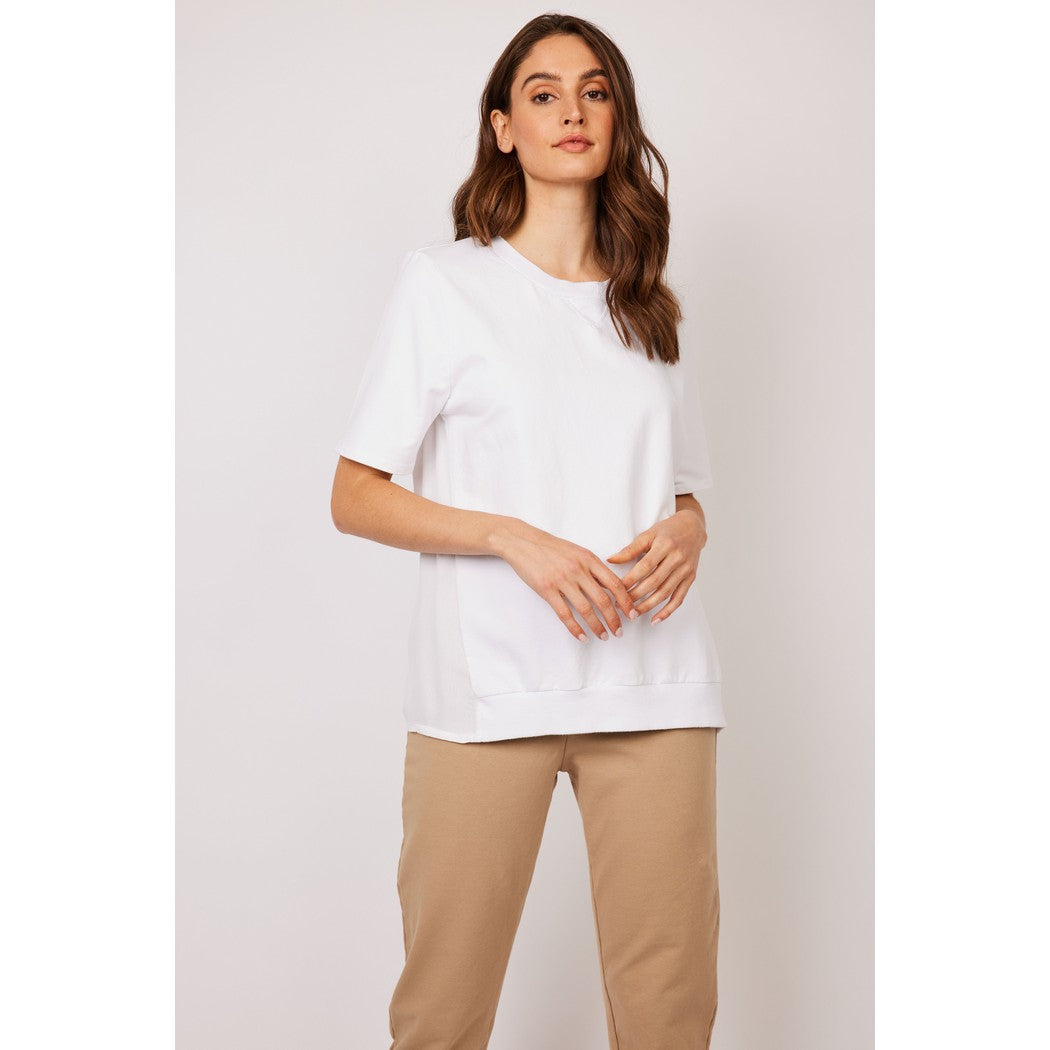 Terry Cotton Short Sleeve w/Crepe Back Top R0002A