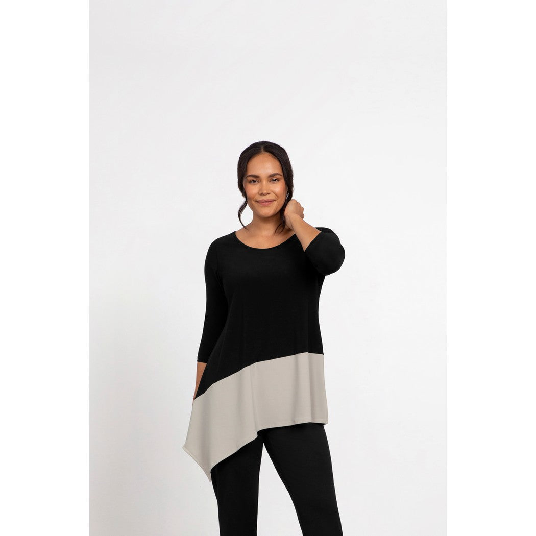Colour Block Reversible Angle Top, 3/4 Sleeve Top 22269CB-2