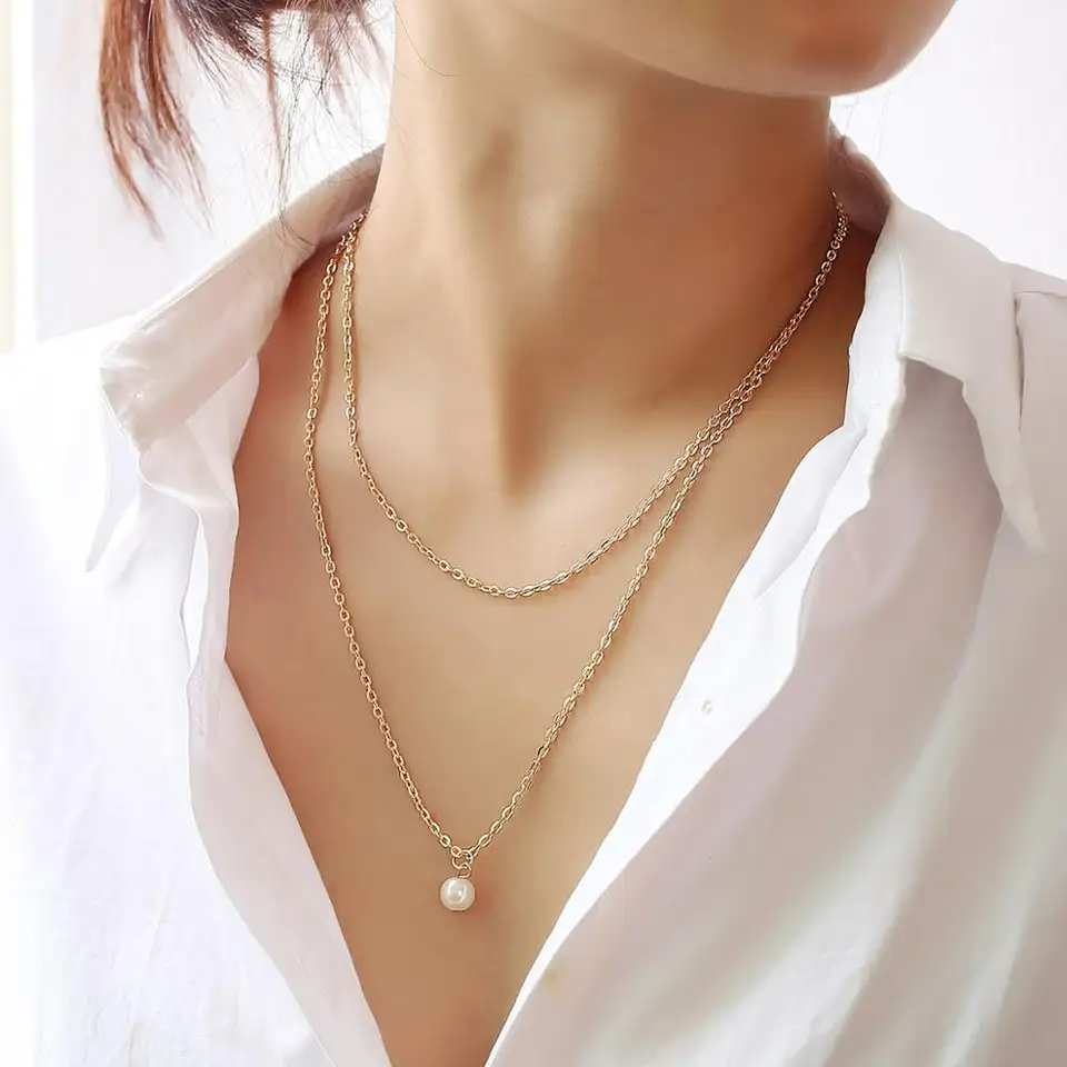 Double Layer Pearl Necklace Jewelry 232001Y BTJE